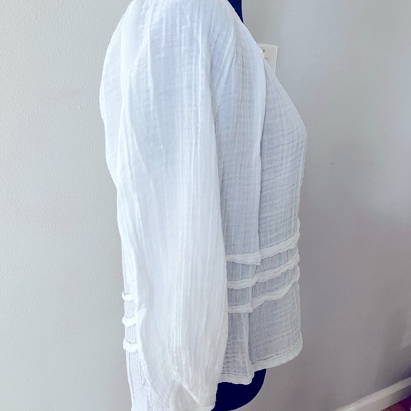 Michael Stars White Pleated Blouse with Relaxed Sleeves - Picture 2 of 6